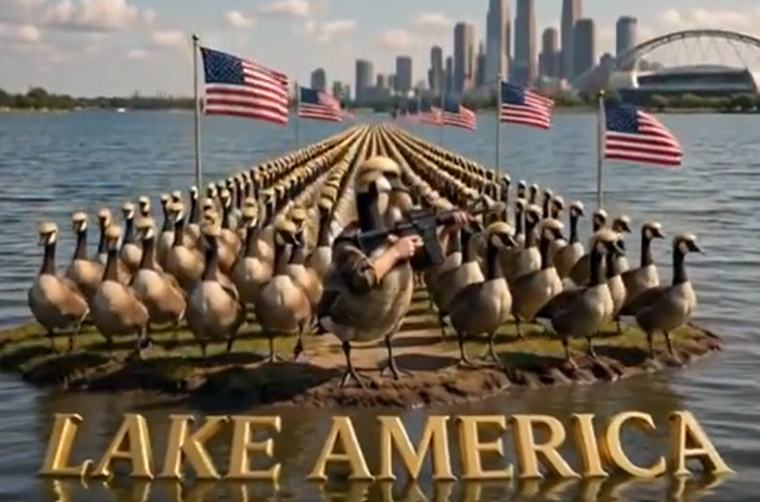 Trump-hajú, gépfegyverrel lövöldöző ludakat posztolt Donald Trump azután, hogy átnevezte az Ontario-tavat Amerika-tóra