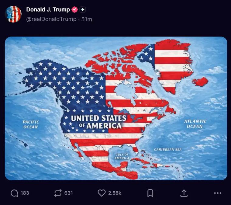 Egész Észak-Amerikát az Egyesült Államokként ábrázoló képet posztolt Donald Trump